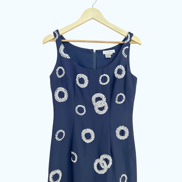Vintage Ann Taylor Navy Blue Beaded Embellished Sleeveless Sheath Dress, Size 6 - Picture 7 of 9